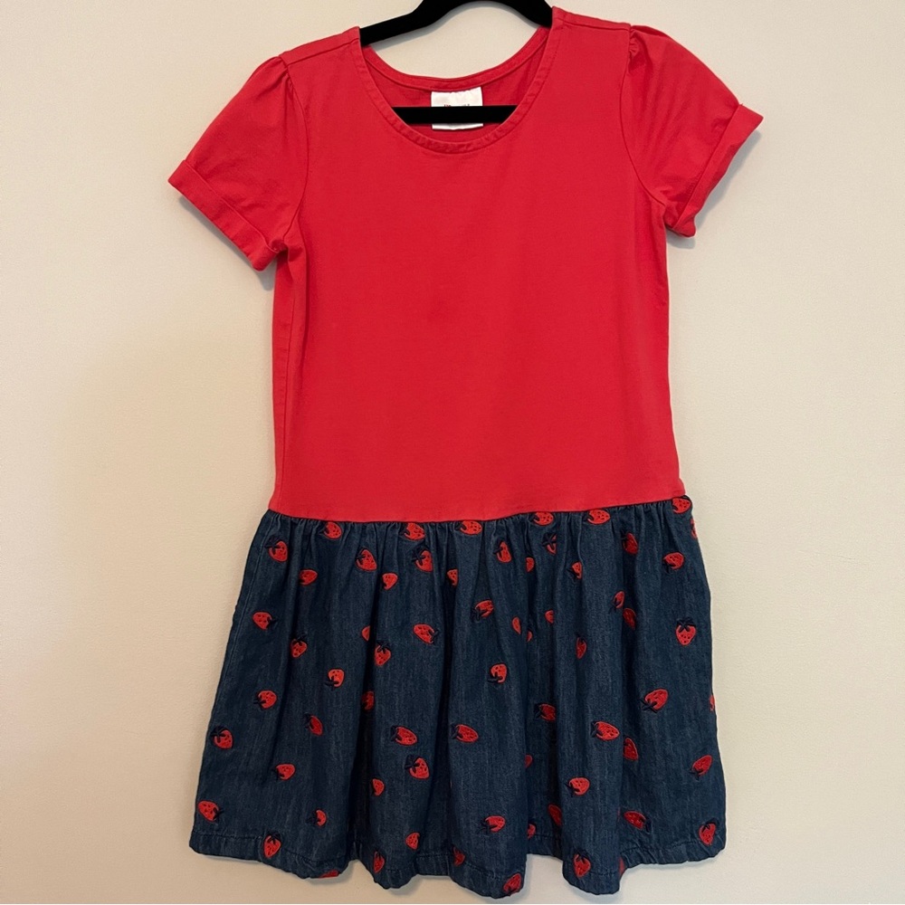 Hanna Andersson strawberry denim dress, size 8.